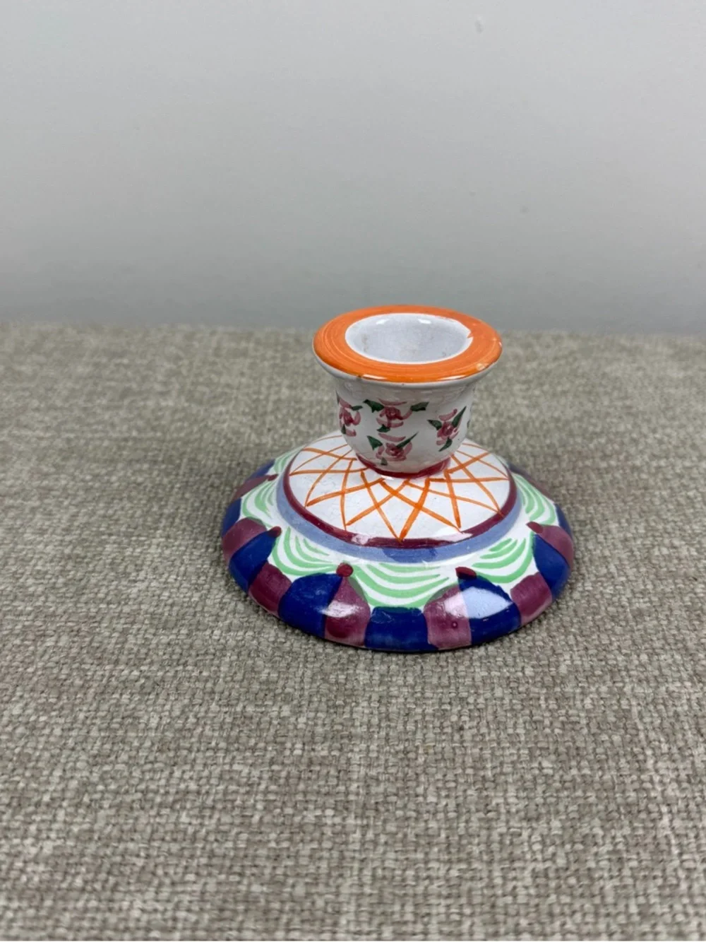 Vintage Handpainted Whimsical Taper Candle Stick Holder Ceramic Floral Whimsy